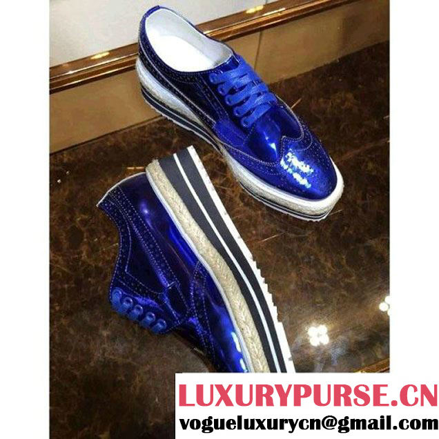 Prada Patent Calfskin Lace Up Shoe with Platform Royal Blue 2016 (GD1066-6061542 )