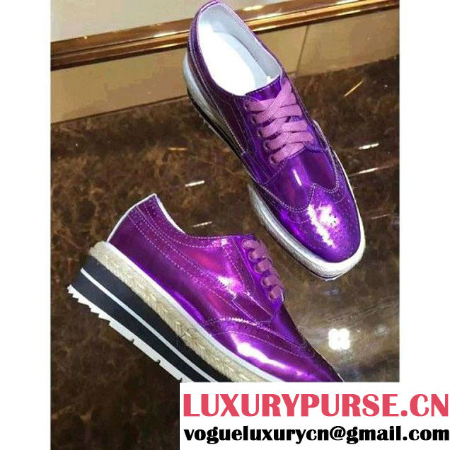 Prada Patent Calfskin Lace Up Shoe with Platform Purple 2016 (GD1066-6061544 )