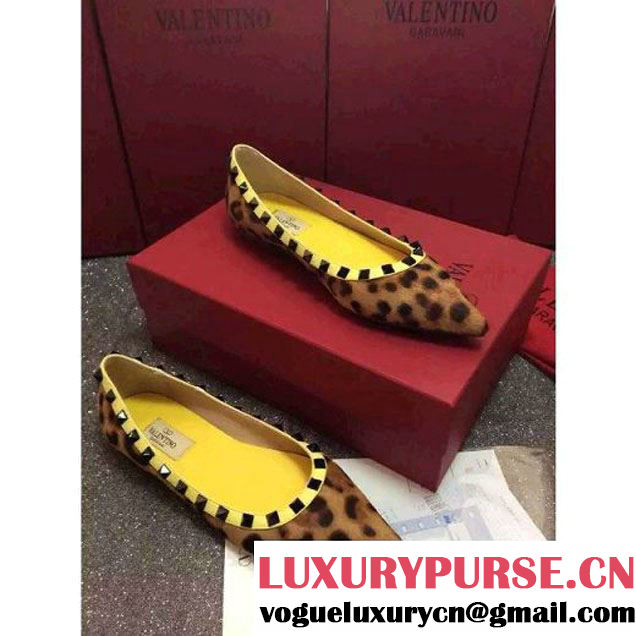 Valentino Printed Ponyskin Rockstud Ballerina Yellow (GD3015-112755 )