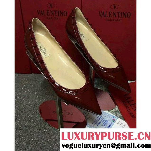 Valentino Patent Calfskin Rockstud Ballerina Burgundy (GD3015-121743 )