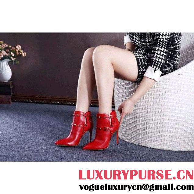 Valention Red Shiny Leather Rockstud Ankle Boots (GD028-1007) )