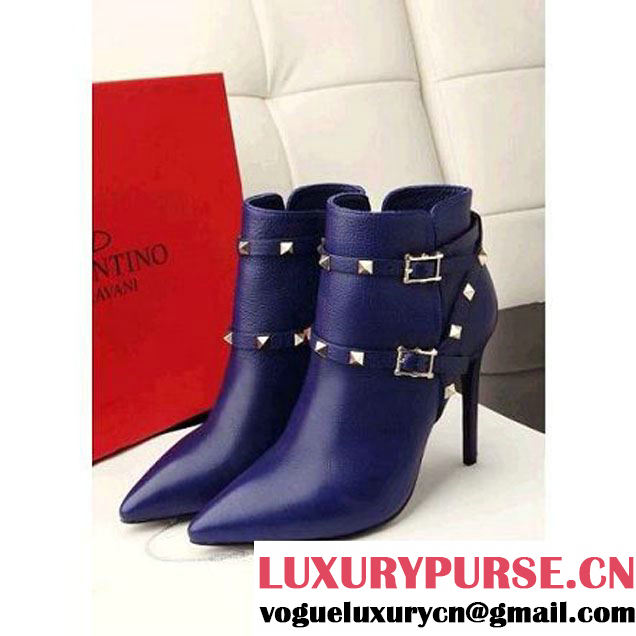 Valention Dark Purple Shiny Leather Rockstud Ankle Boots (GD028-1009) )