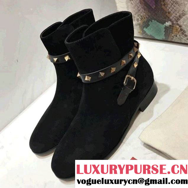 Valentino Suede Leather Rockstud Ankle Boot Black 2017 (1A022-7110305 )