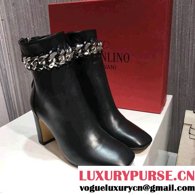 Valentino Calf Leather Chain Bootie Black 2017 (1A022-7110303 )