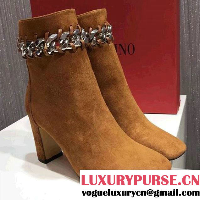 Valentino Suede Leather Chain Bootie Brown 2017 (1A022-7110302 )