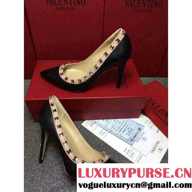 Valentino Lambskin Veins Rockstud Pump With 9.5cm Heel Black 2016 (GD3015-122947 )