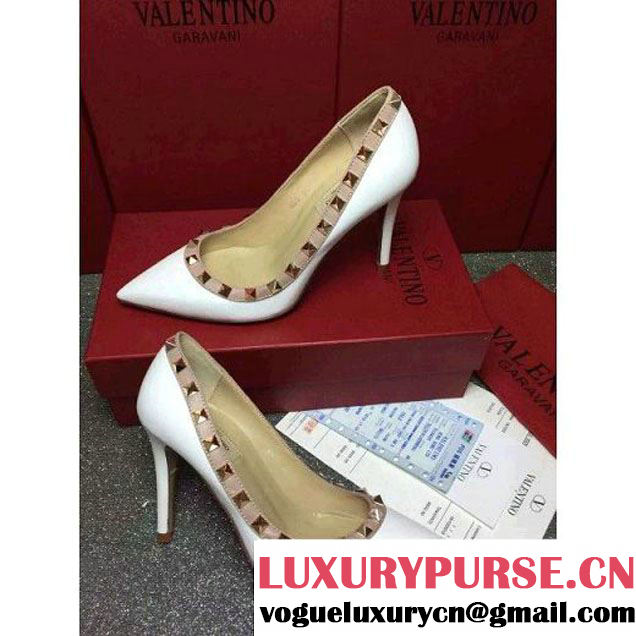 Valentino Lambskin Veins Rockstud Pump With 9.5cm Heel White 2016 (GD3015-122949 )