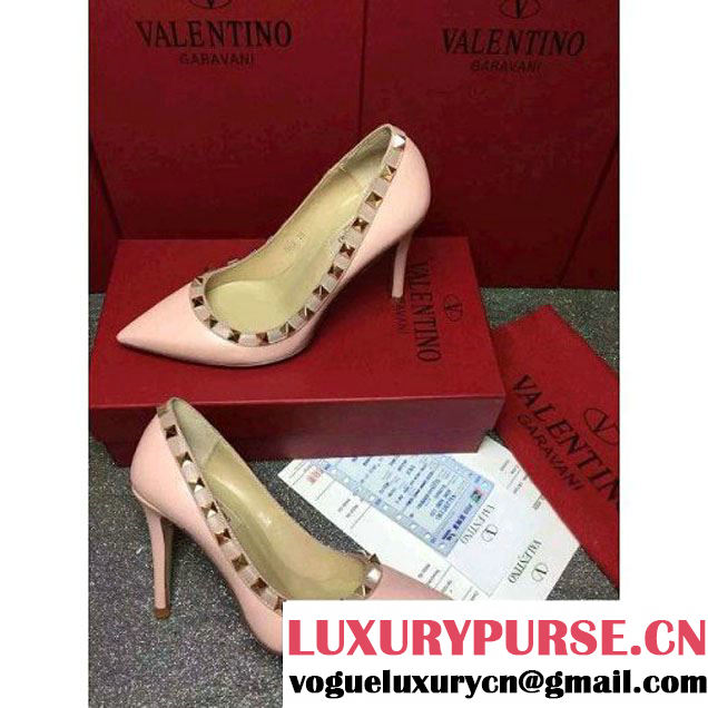 Valentino Lambskin Veins Rockstud Pump With 9.5cm Heel Pink 2016 (GD3015-122950 )