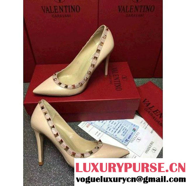 Valentino Lambskin Veins Rockstud Pump With 9.5cm Heel Nude 2016 (GD3015-122951 )