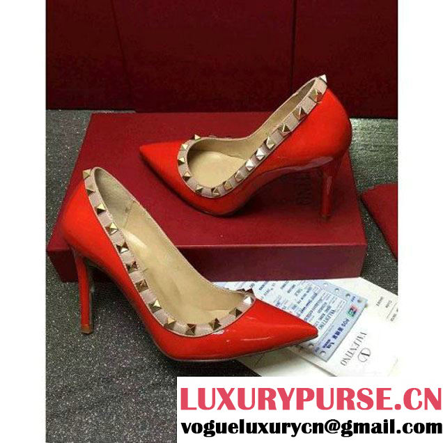 Valentino Patent Calfskin Rockstud Pump With 9.5cm Heel Red 2016 (GD3015-6041837 )