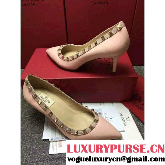 Valentino Lambskin Veins Rockstud Pump With 6.5cm Heel Pink 2016 (GD3015-6041840 )