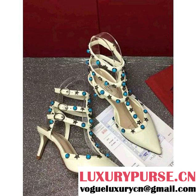 Valentino Patent Leather Starstudded Rolling Ankle Strap With 6.5cm Heel Off-White 2016 (GD3015-6061264 )