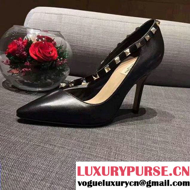 Valentino Rockstud Pump in Black Valfskin Leather With 10cm Heel 2017 (GD4017-7082354 )