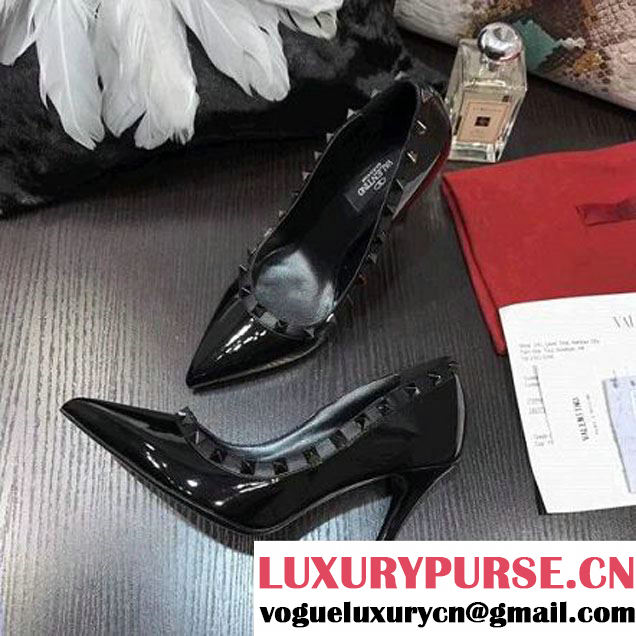 Valentino Rockstud Noir Pump in Black Patent leather With 9cm Heel 2017 (YAN-7082352 )