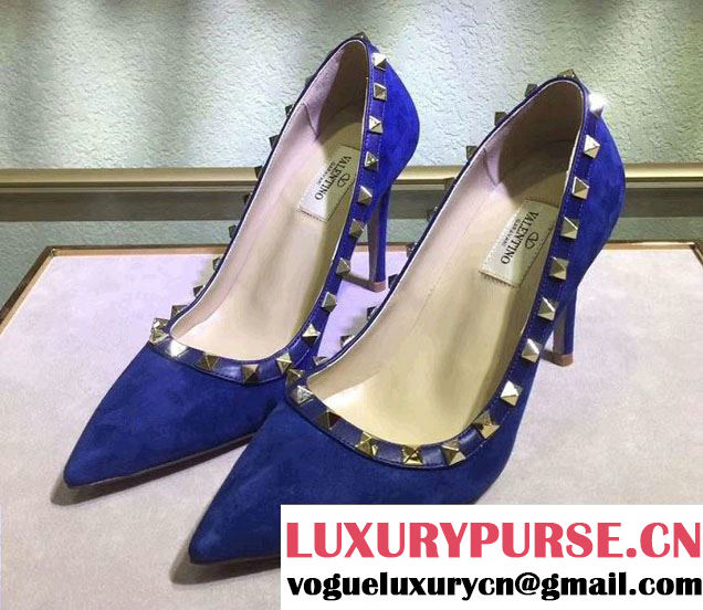 Valentino Suede Heel 9.5cm Rockstud Pumps Blue 2017