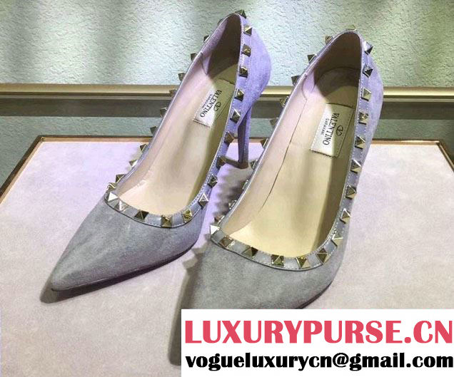 Valentino Suede Heel 9.5cm Rockstud Pumps Gray 2017