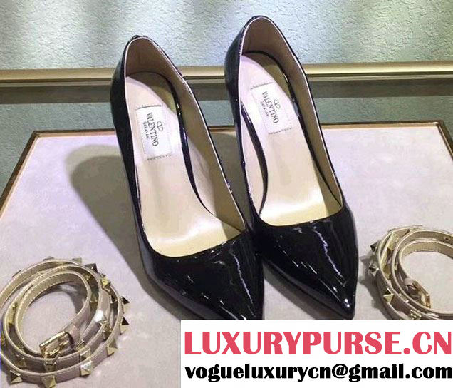 Valentino Heel 9.5cm Studwrap Pumps Patent Leather Black 2017