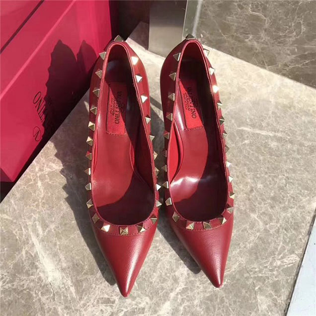 Valentino Garavani Rockstud 100mm Studded Pumps Calfskin Leather Fall Winter 2017 Collection Red