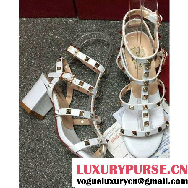 Valentino Rockstud Lambskin Sandal with 6.5CM Heel White (GD3015-6041635 )