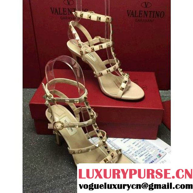 Valentino Apricot Lambskin Veins Rockstud Sandal With 9.5CM Heel 2016 (GD3015-6061254 )