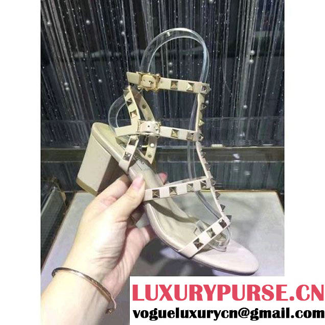 Valentino Rockstud Calfskin Sandal with 6.5CM Heel Nude 2017 (GD3015-7020843 )