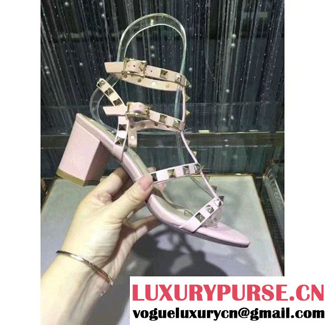 Valentino Rockstud Calfskin Sandal with 6.5CM Heel Pink 2017 (GD3015-7020844 )