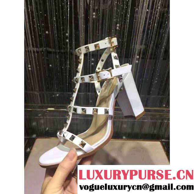 Valentino Rockstud Calfskin Sandal with 9.5CM Heel White 2017 (GD3015-7020848 )