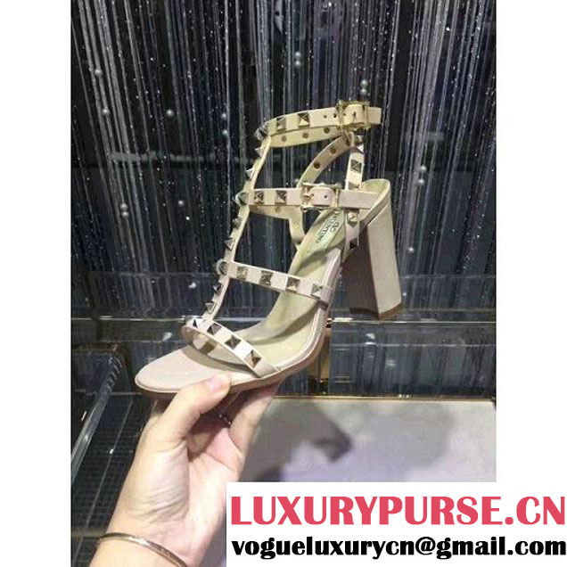 Valentino Rockstud Calfskin Sandal with 9.5CM Heel Nude 2017 (GD3015-7020849 )