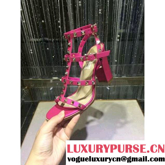 Valentino Rockstud Calfskin Sandal with 9.5CM Heel Rosy 2017 (GD3015-7020851 )