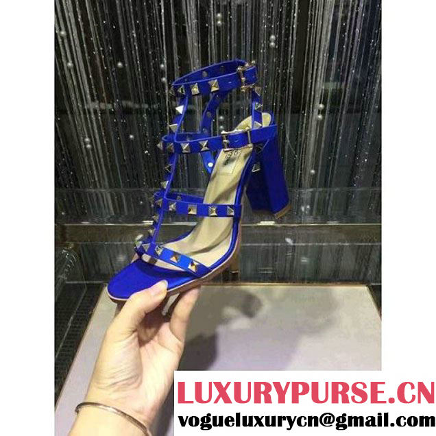 Valentino Rockstud Calfskin Sandal with 9.5CM Heel Blue 2017 (GD3015-7020850 )