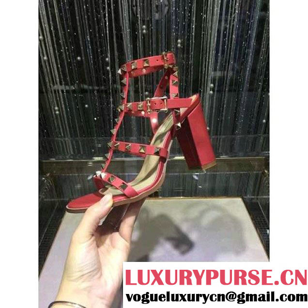 Valentino Rockstud Calfskin Sandal with 9.5CM Heel Red 2017 (GD3015-7020861 )