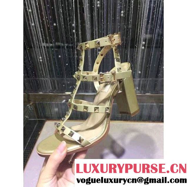 Valentino Rockstud Calfskin Sandal with 9.5CM Heel Light Champagne 2017 (GD3015-7020863 )