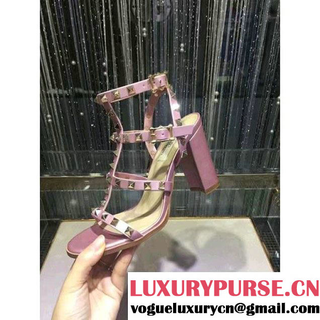 Valentino Rockstud Calfskin Sandal with 9.5CM Heel Pink 2017 (GD3015-7020862 )