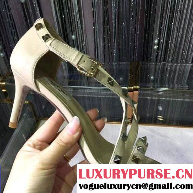 Valentino Rockstud Sandal With 6.5cm Heel Apricot 2017 (GD3015-7021655 )