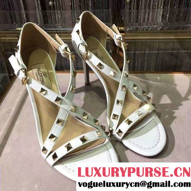 Valentino Rockstud Sandal With 9.5cm Heel White 2017 (GD3015-7021660 )