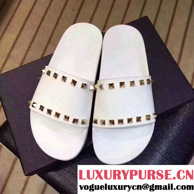 Valentino PVC Rockstud Slide Sandal in Rubber with Studs White 2018 (RS-8031709 )