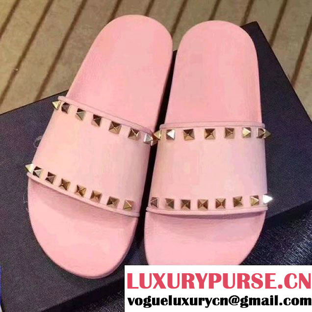 Valentino PVC Rockstud Slide Sandal in Rubber with Studs Pink 2018 (RS-8031708 )