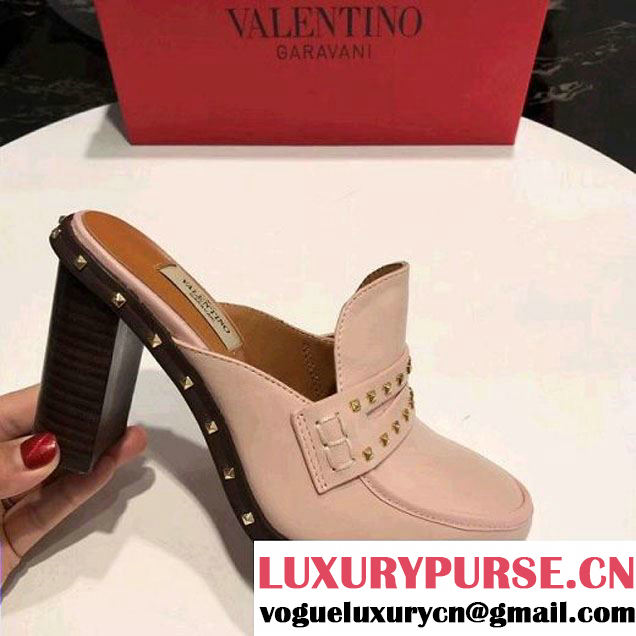 Valentino Soul Rockstud Mule in Calfskin 8.5cm Heel Pink 2018 (RS-8031626 )