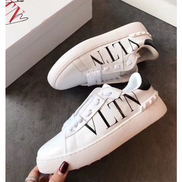 Valentino Open Calfskin Sneaker with VLTN Print White/Black 2018