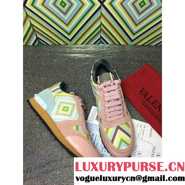 Valentino Rockrunner Sneaker Native Couture 1975 Pink/Green 2016 (GD3015-6011235 )