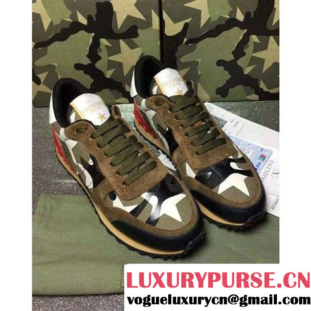 Valentino Starstudded Rockrunner Sneaker For Woman/Men Army Green 2016 (GD3015-6082647 )