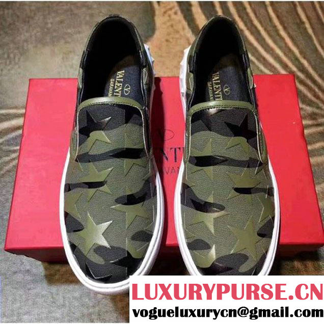 Valentino Leather Stars Fabric Sneaker For Men Army Green 2017 (JQB-7081078 )