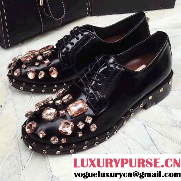 Valentino Calfskin Rockstud & Crystal Flats Black/Pink 2017 (GD2057-7110313 )