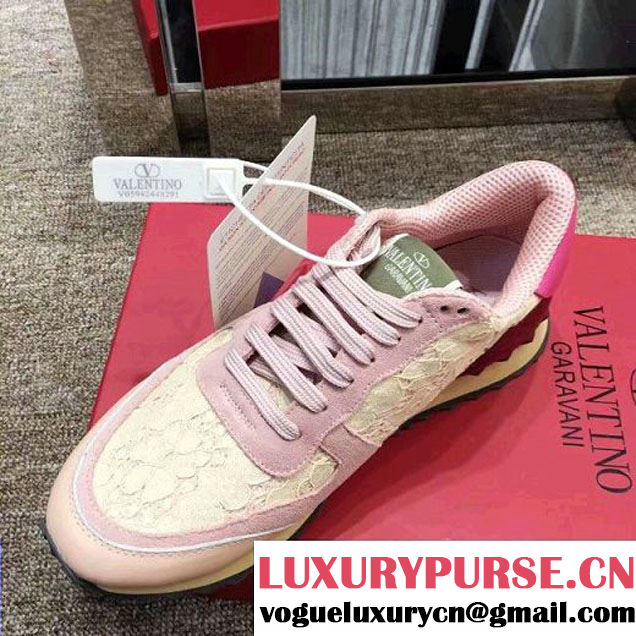 Valentino Rockstud Lace Sneaker For Woman/Men Pink/Rosy 2017 (YL-7110861 )