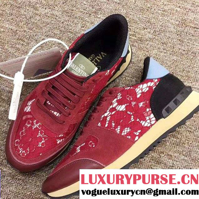 Valentino Rockstud Lace Sneaker For Woman/Men Deep Red 2017 (YL-7110860 )