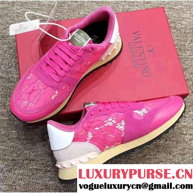 Valentino Rockstud Lace Sneaker For Woman/Men Rosy 2017 (YL-7110857 )