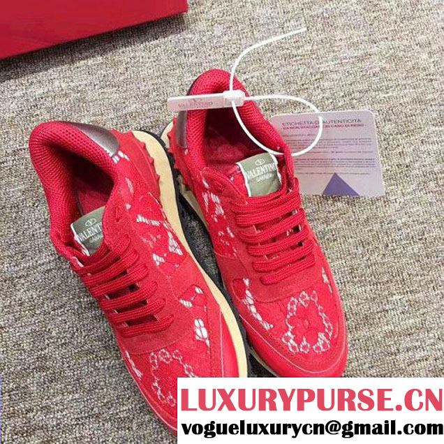 Valentino Rockstud Lace Sneaker For Woman/Men Red 2017 (YL-7110864 )