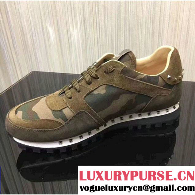 Valentino Camouflage Studded Sneaker in Fabric and Suede Brown For Women/Men 2017 (YL-8011265 )