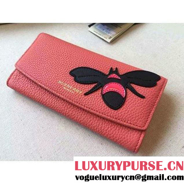 Burberry Bee Detail Leather Continental Wallet Rose Pink 39735461 (2A016-083119 )