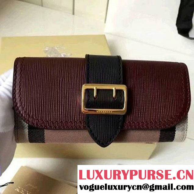 Burberry House Check and Leather Continental Wallet with Buckle 40224181 Burgundy/Black 2016 (2A016-6082625 )